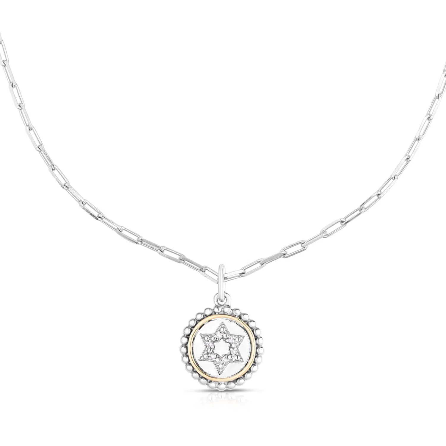 Silver & 18K Gold Star of David Medallion Necklace