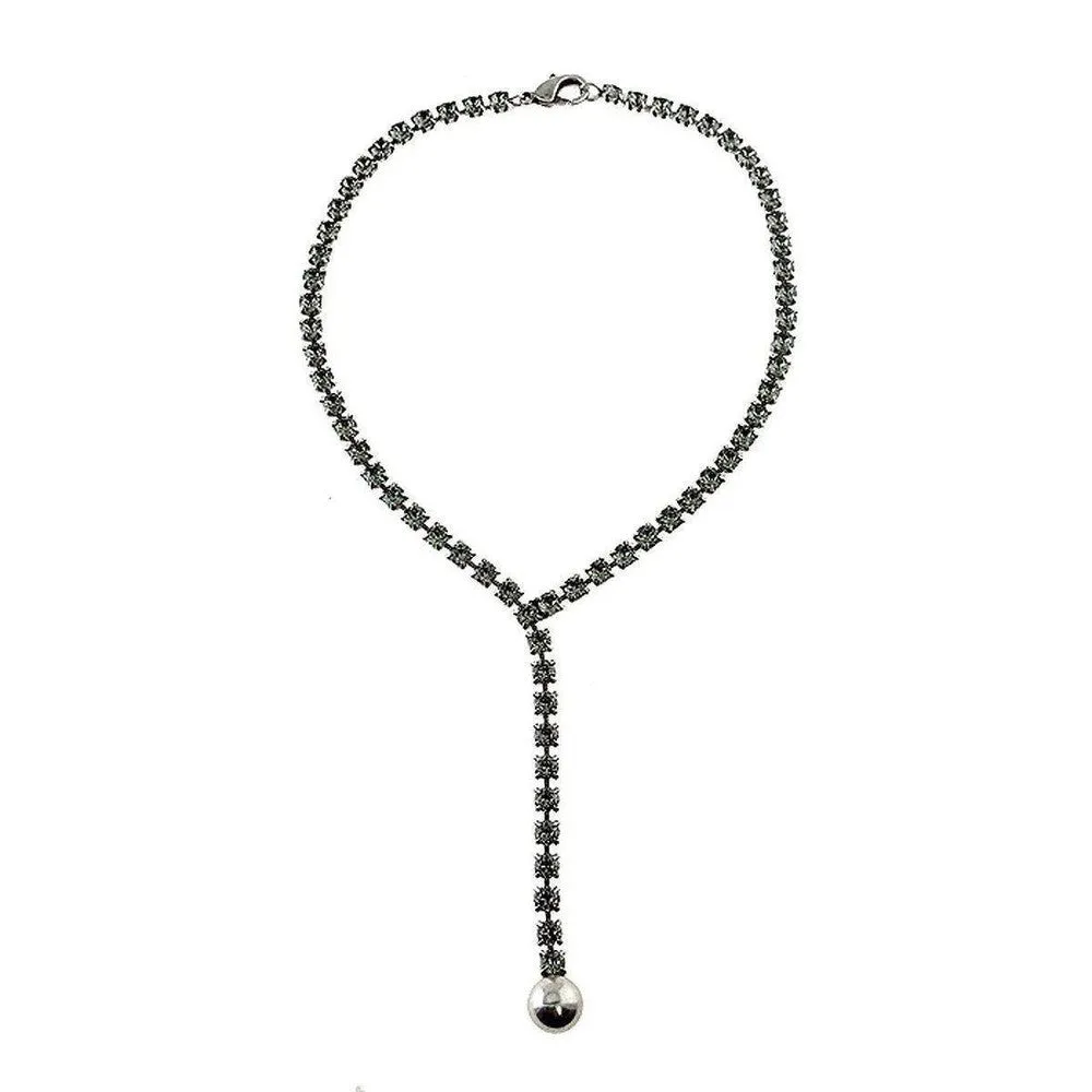 Silver and Black Diamond Crystal Necklace