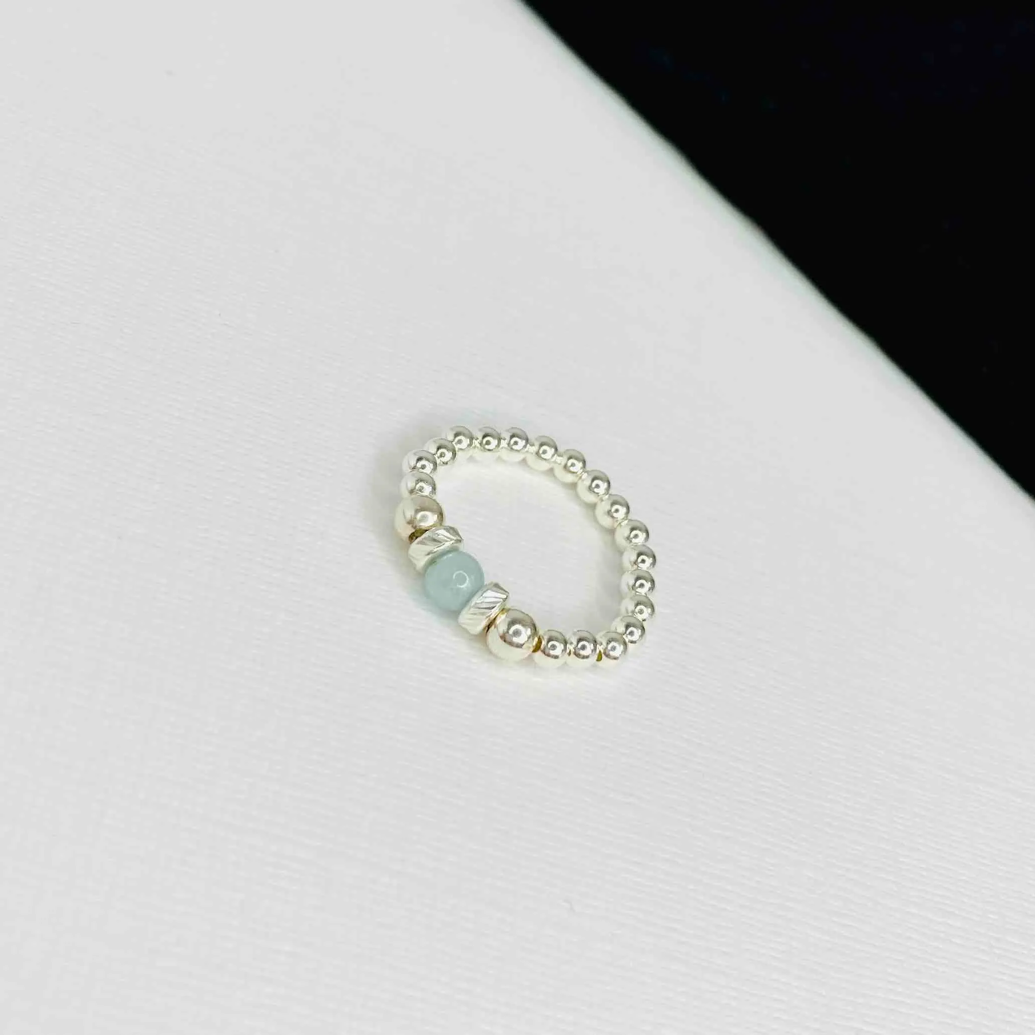 Silver Aquamarine Gemstone Bead Ring