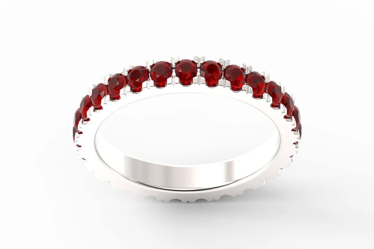 SILVER BIRTHSTONE ETERNITY PAVE STACKING RING