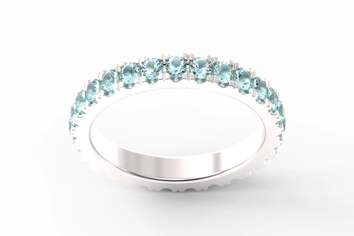 SILVER BIRTHSTONE ETERNITY PAVE STACKING RING