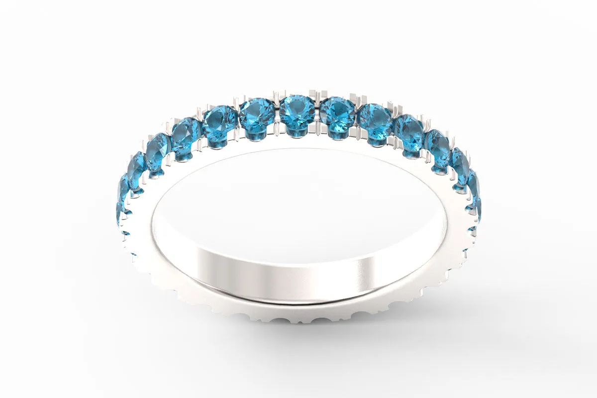 SILVER BIRTHSTONE ETERNITY PAVE STACKING RING