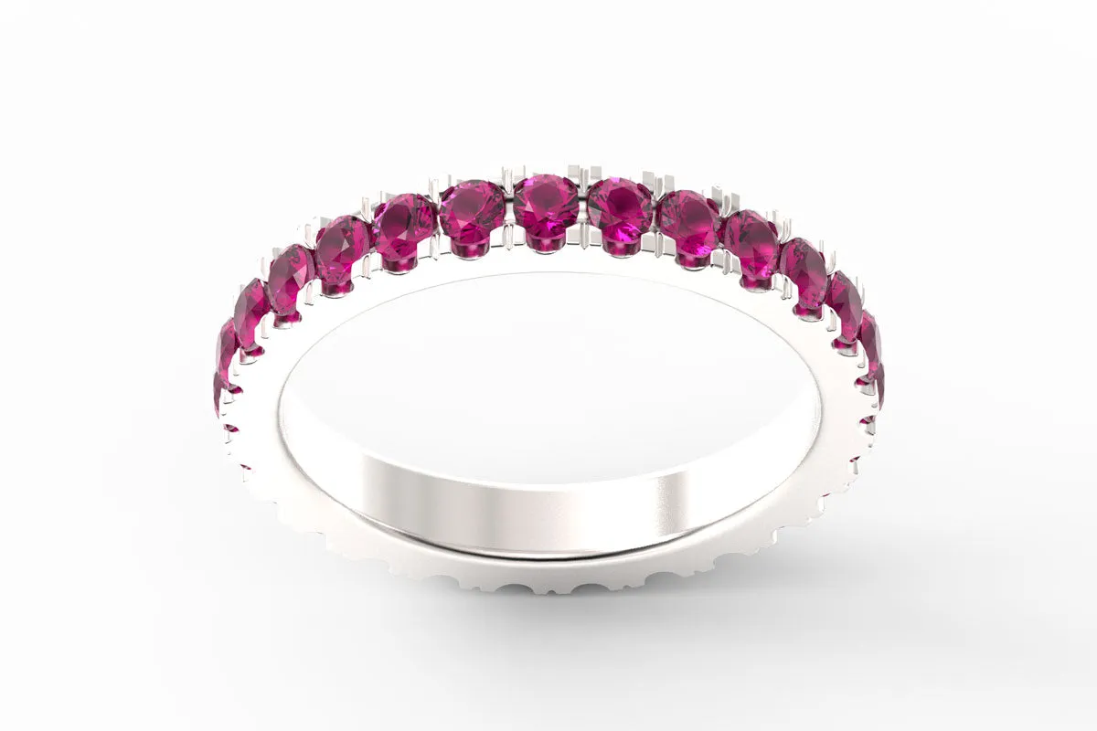 SILVER BIRTHSTONE ETERNITY PAVE STACKING RING