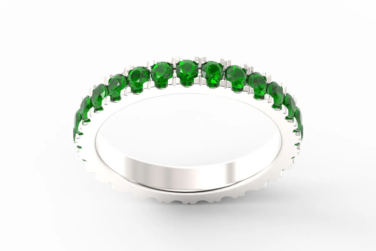 SILVER BIRTHSTONE ETERNITY PAVE STACKING RING