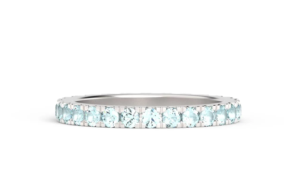 SILVER BIRTHSTONE ETERNITY PAVE STACKING RING