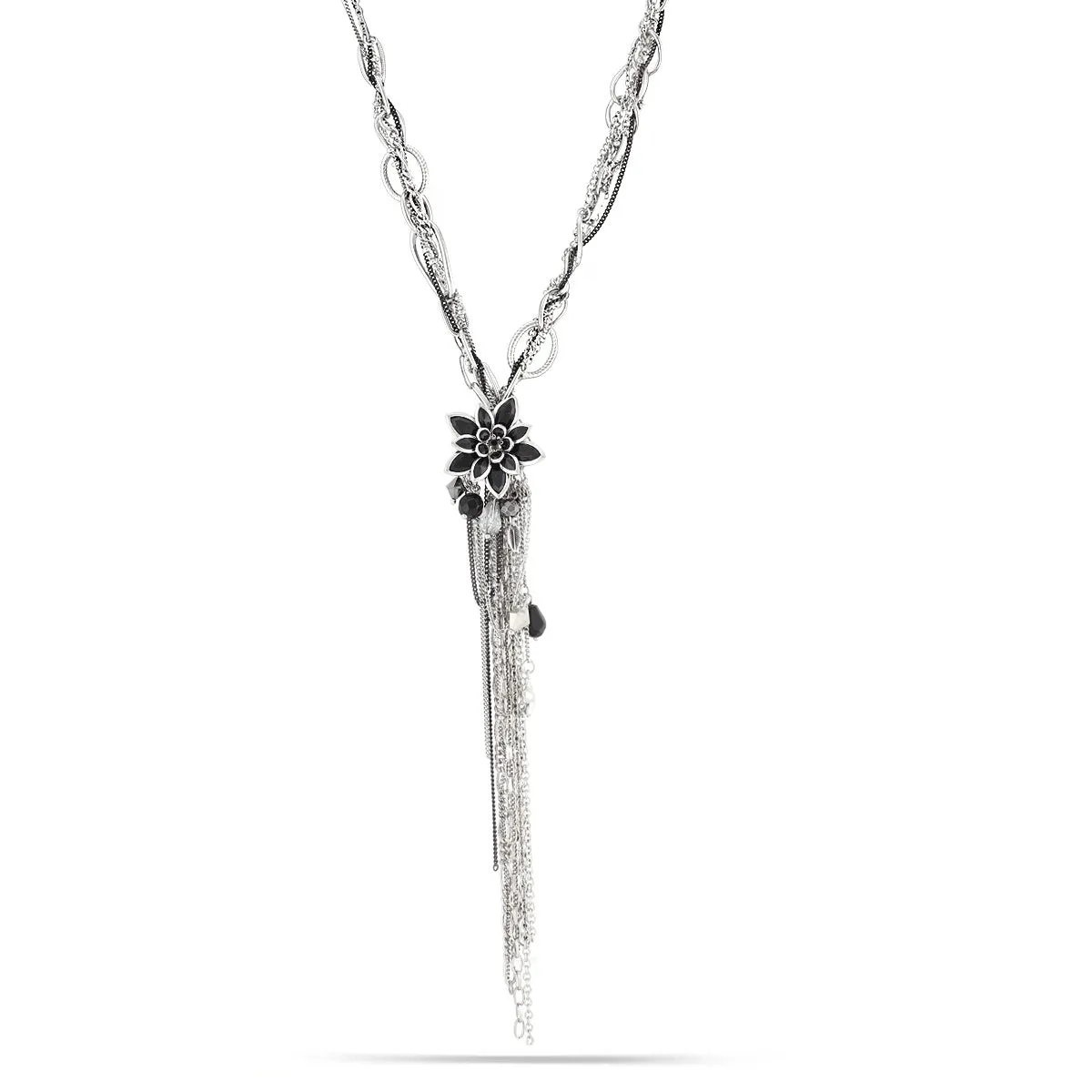 SILVER BLACK FLOWER TASSEL  NECKLACES #220SV1301 (1E18/10B2/4B1)