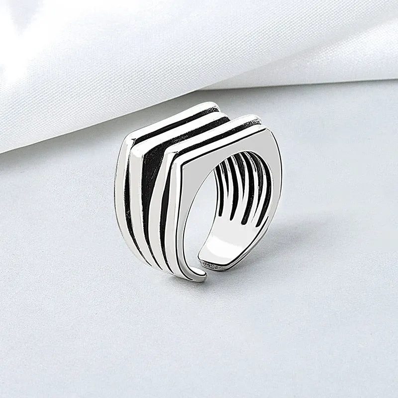 Silver Color Simple Geometric Rings  Women
