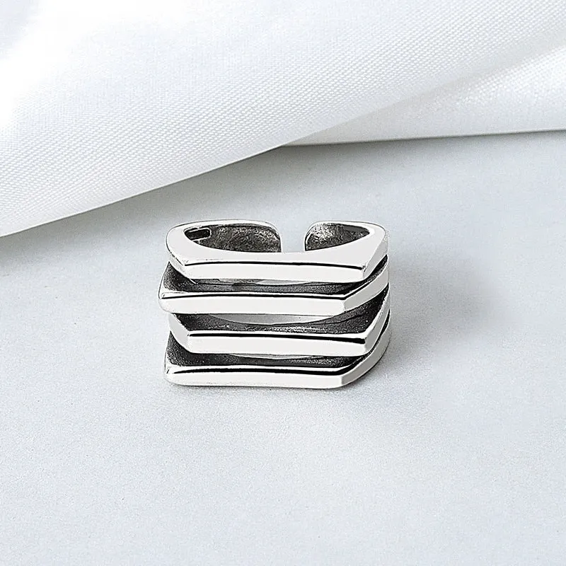 Silver Color Simple Geometric Rings  Women