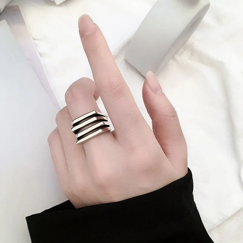 Silver Color Simple Geometric Rings  Women