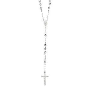 Silver Diamond Cut Large Bead Rosary Necklace