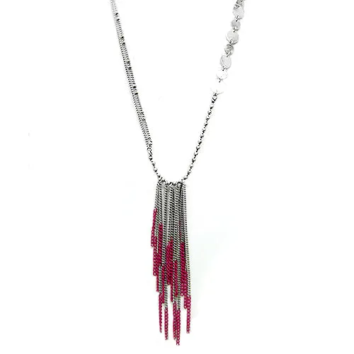 SILVER-FUCHSIA NECKLACES  #SC28992-1_SIL-FUCH (EF2)
