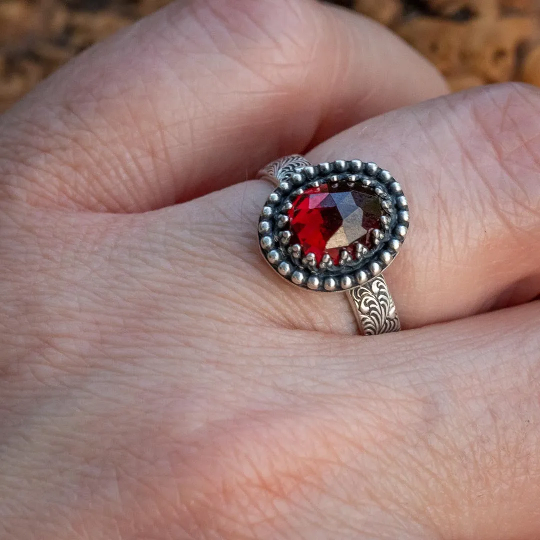 Silver Garnet Ring - January Birthstone Ring