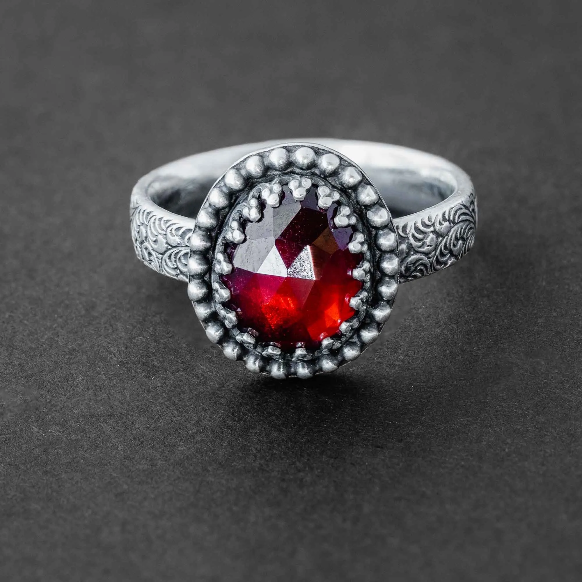 Silver Garnet Ring - January Birthstone Ring