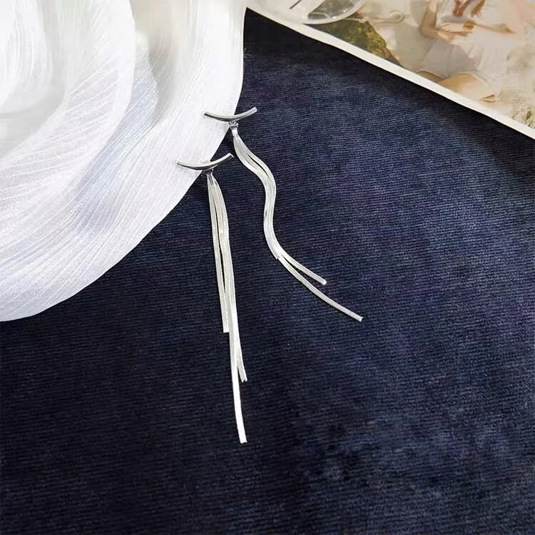 Silver Tassel Dangle Drop Earrings