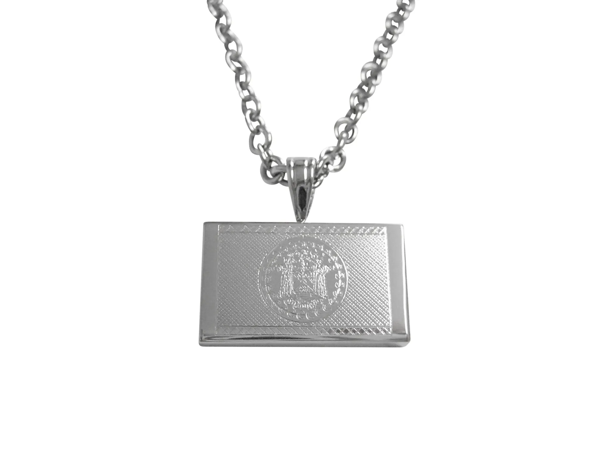 Silver Toned Etched Belize Flag Pendant Necklace