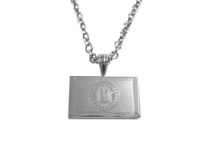 Silver Toned Etched Belize Flag Pendant Necklace