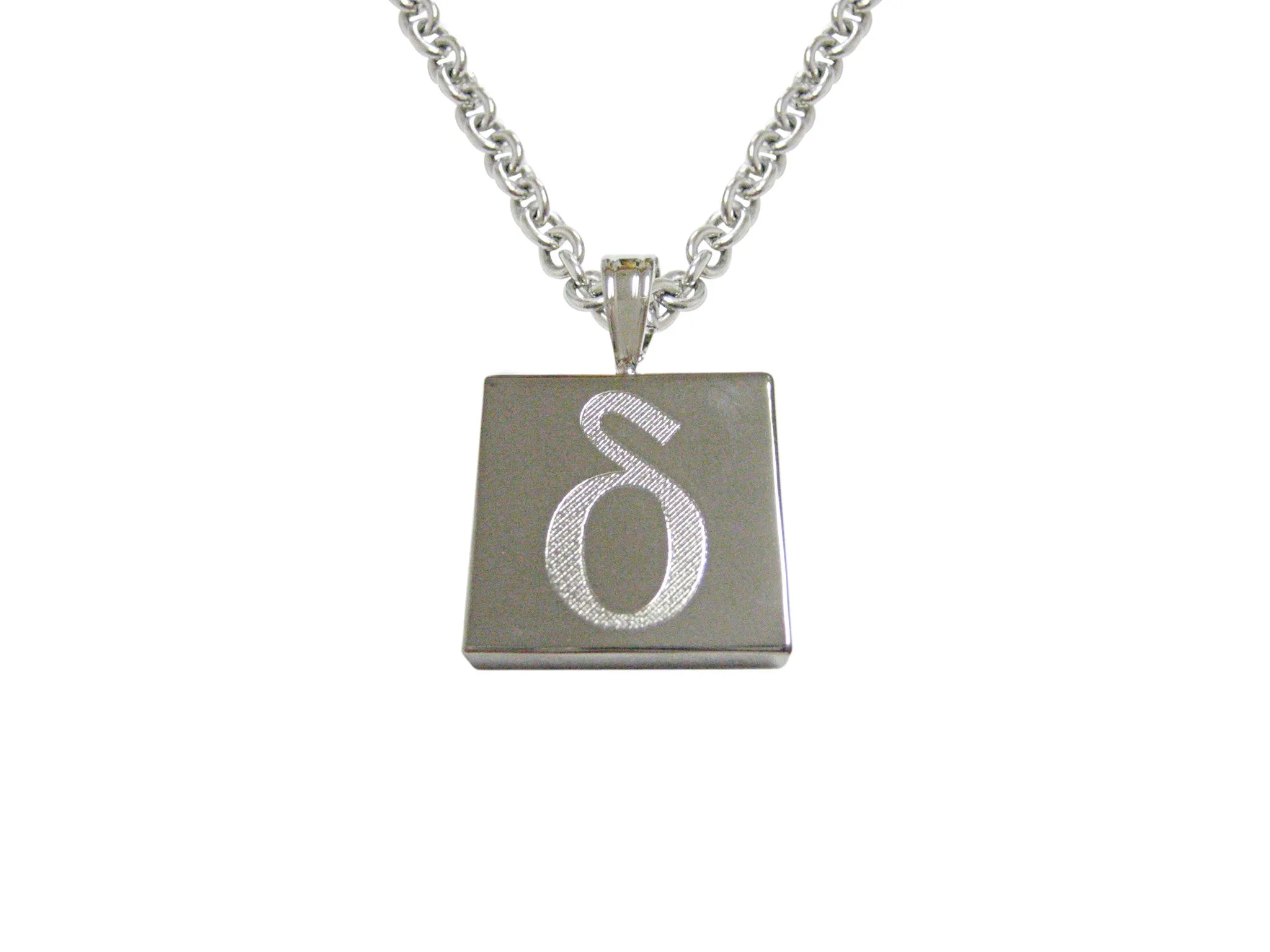 Silver Toned Etched Greek Letter Delta Pendant Necklace
