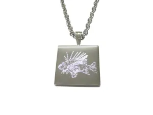 Silver Toned Etched Lion Fish Pendant Necklace