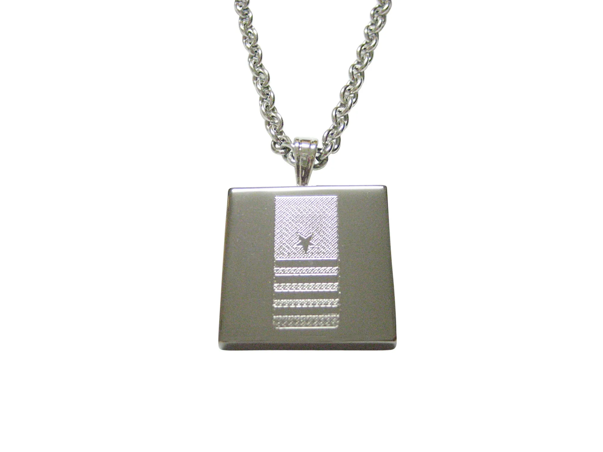 Silver Toned Etched Nautical Captain Rank Pendant Necklace
