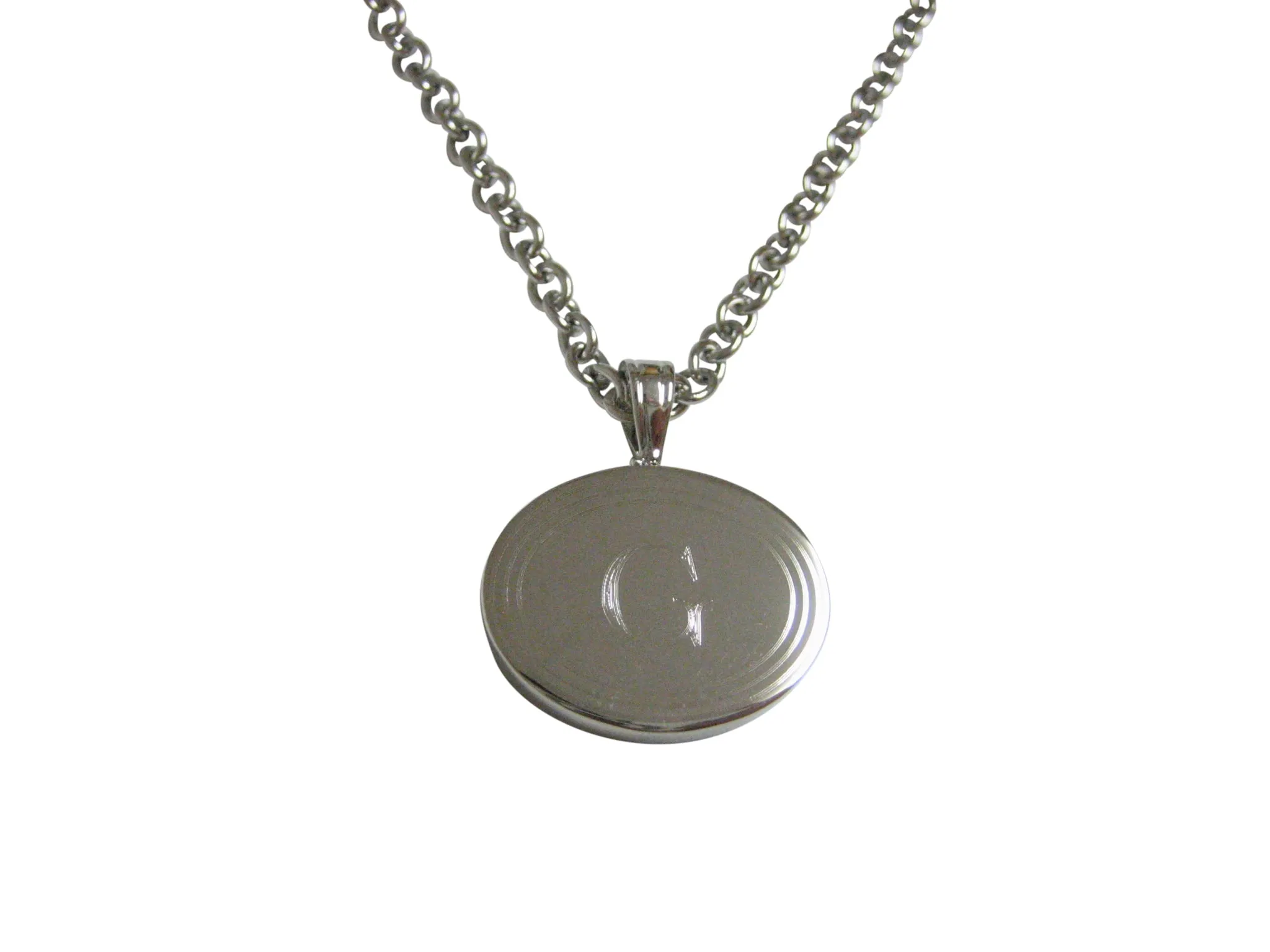 Silver Toned Etched Oval Letter G Monogram Pendant Necklace