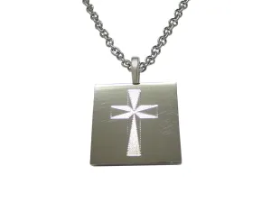 Silver Toned Etched Religious Cross Pendant Necklace