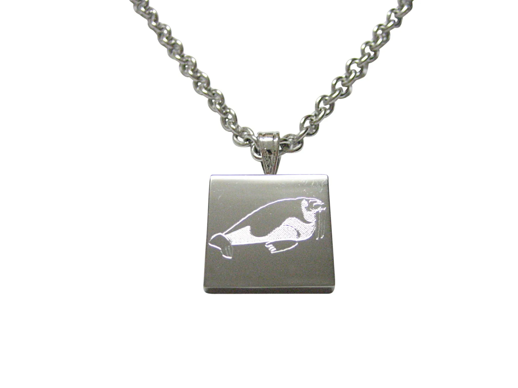 Silver Toned Etched Walrus Necklace