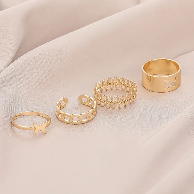 Simple Creative Abstract Butterfly Design Ring Set