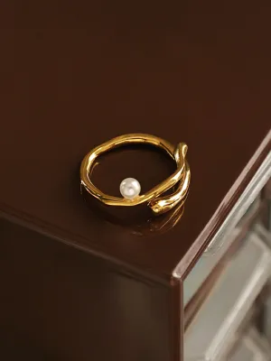 Simple Irregular Water Ripple Highlight Adjustable Pearl Ring