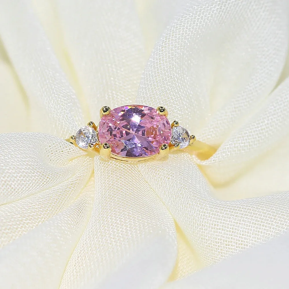 Simple Multicolor Oval Zircon Rings