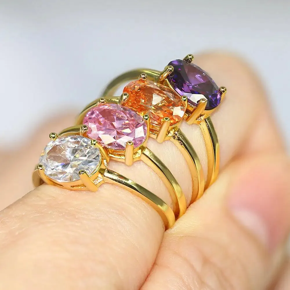Simple Multicolor Oval Zircon Rings