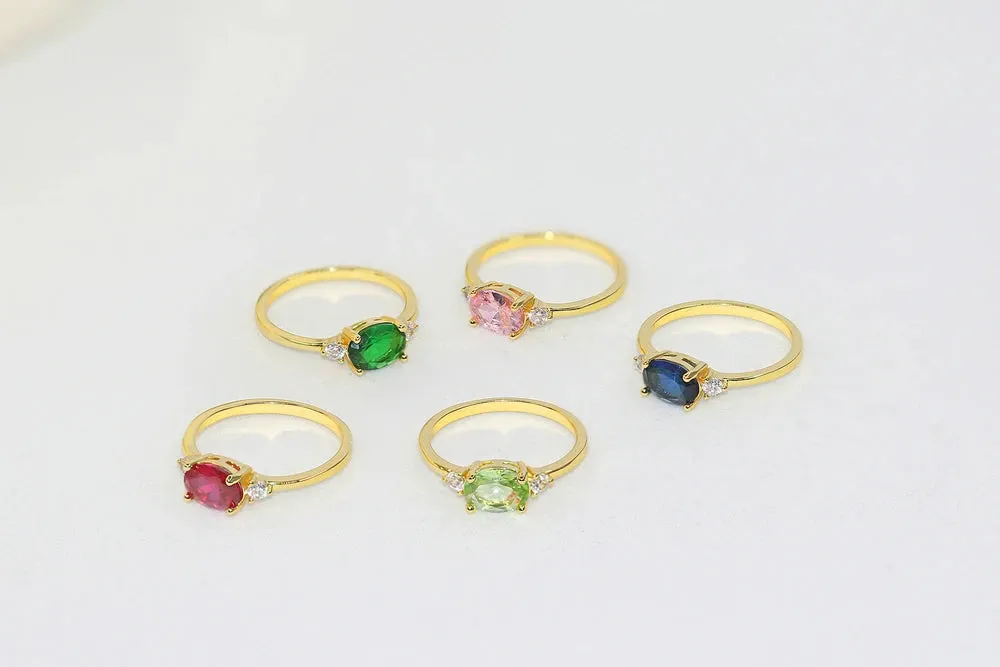Simple Multicolor Oval Zircon Rings