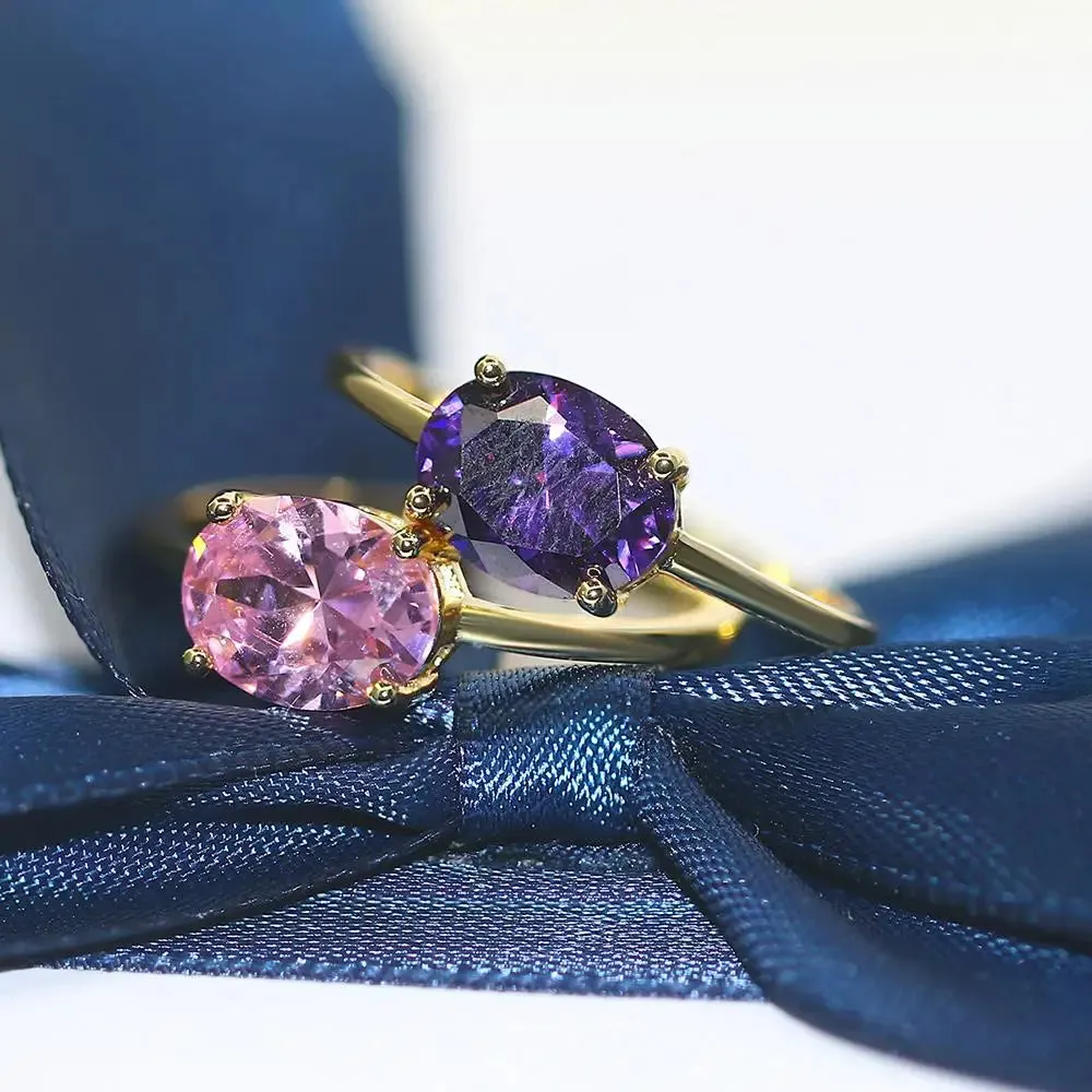 Simple Multicolor Oval Zircon Rings