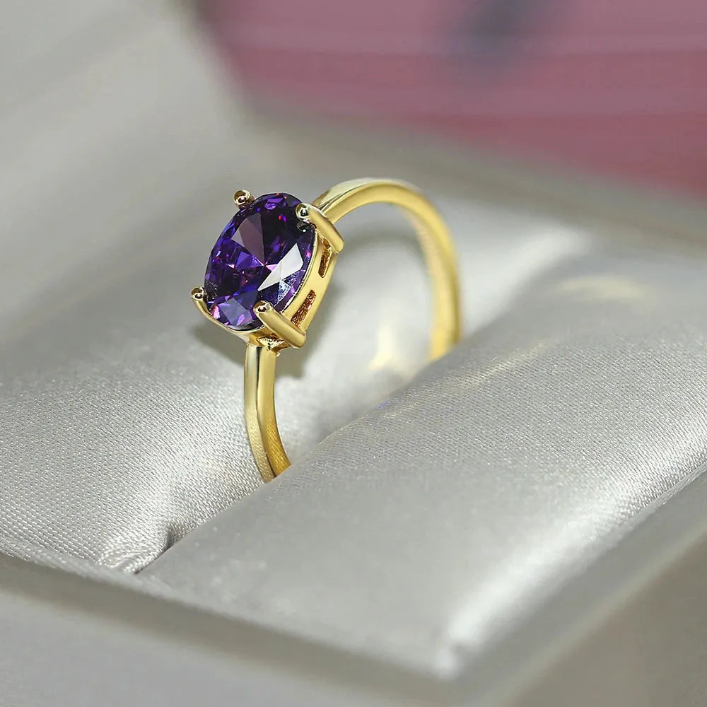 Simple Multicolor Oval Zircon Rings