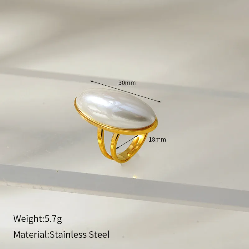 simple oval pearl open ring  JLTR0519