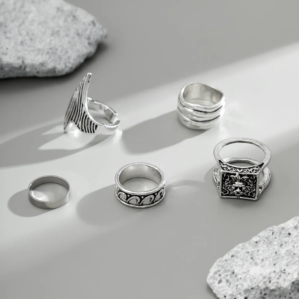 Simple Retro Hip Hop Style Stackable Design Rings