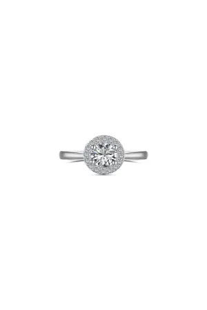 Simple Round sparkling Engagement Ring Sterling Silver