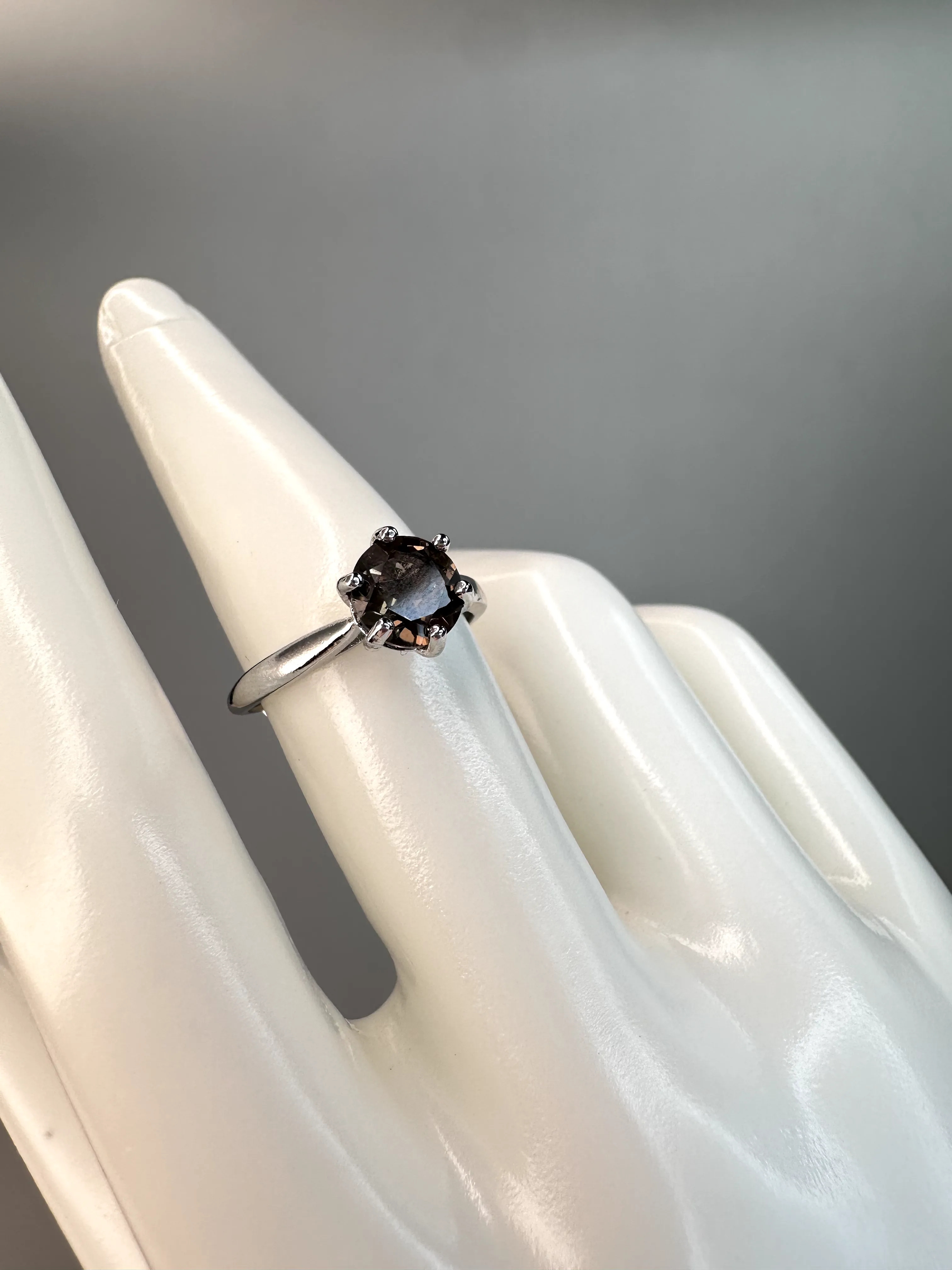 Simple Smokey Quartz Circular Ring | Adjustable | Silver Plated