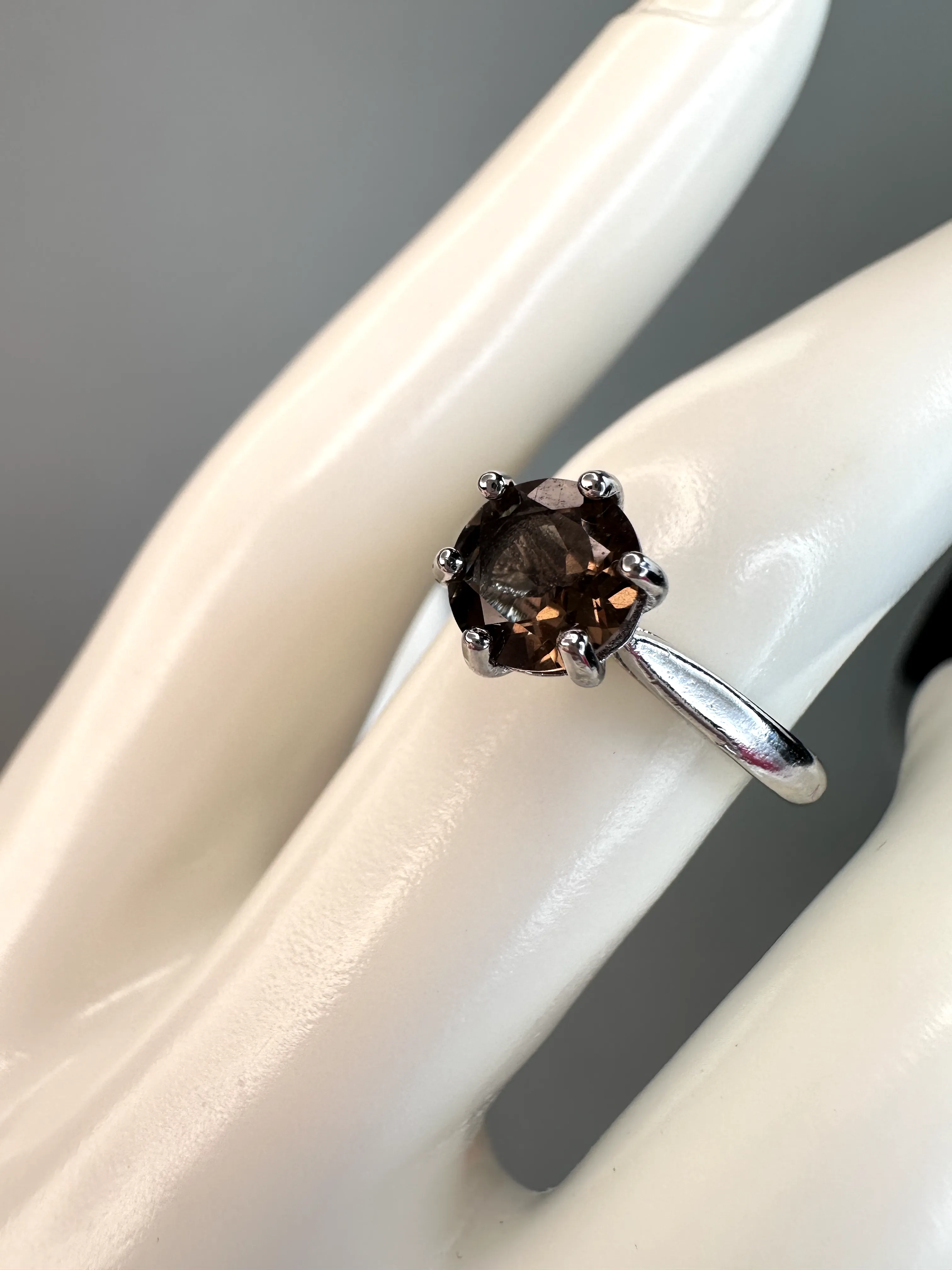 Simple Smokey Quartz Circular Ring | Adjustable | Silver Plated
