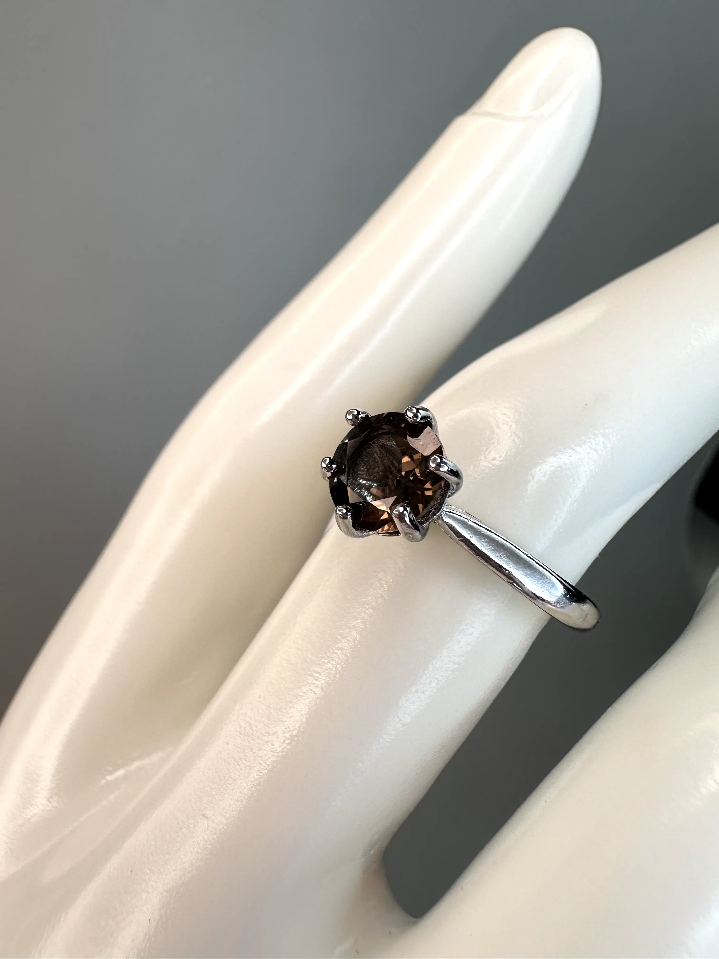 Simple Smokey Quartz Circular Ring | Adjustable | Silver Plated