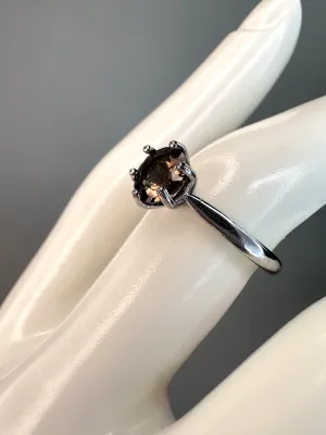 Simple Smokey Quartz Circular Ring | Adjustable | Silver Plated