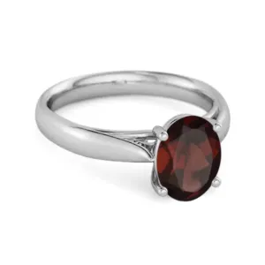 Single Stone 1.50 Ctw Garnet 925 Sterling Silver Stackable Ring