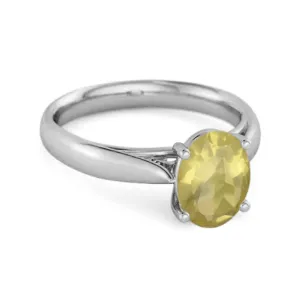 Single Stone 1.50 Ctw Lemon Quartz 925 Sterling Silver Stackable Ring