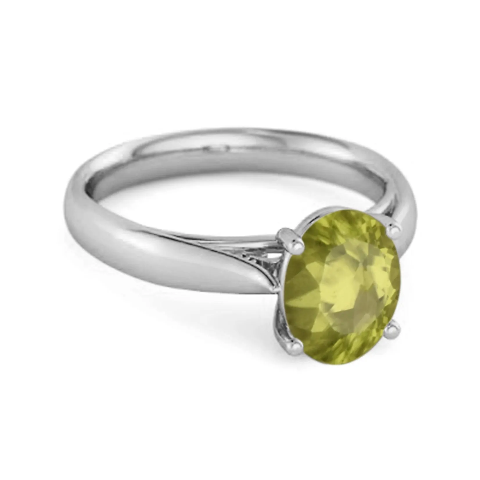 Single Stone 1.50 Ctw Peridot 925 Sterling Silver Stackable Ring