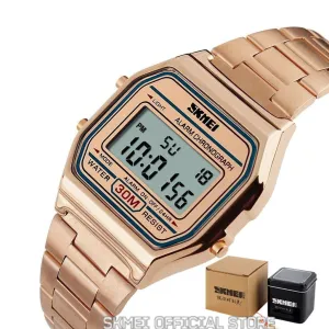 SKMEI Fashion Casual Sport Watch Men Stainless Steel Strap LED Display Watches 3Bar Waterproof Digital Watch Reloj Hombre 1123