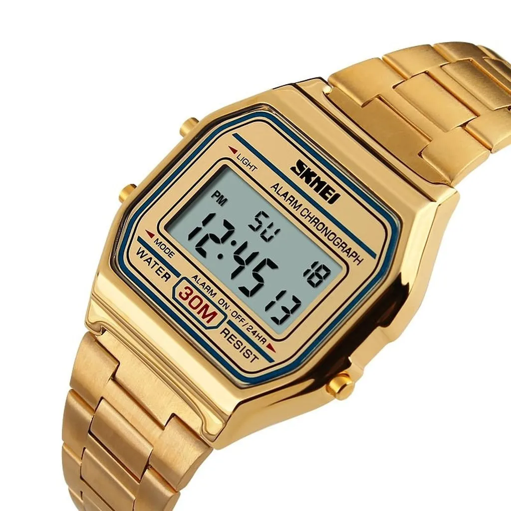 SKMEI Fashion Casual Sport Watch Men Stainless Steel Strap LED Display Watches 3Bar Waterproof Digital Watch Reloj Hombre 1123