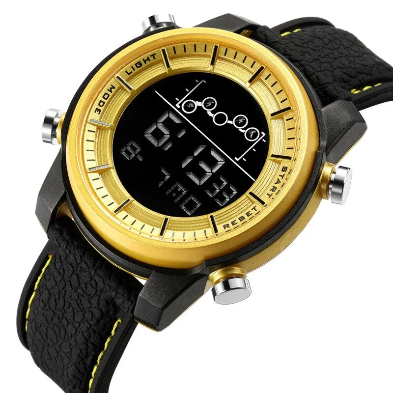 SMAEL Brand Mens Sport Watches Fashion Countdown Leather Strap Male Waterproof LED Digital Leather Strap Clock Man Watch For Men