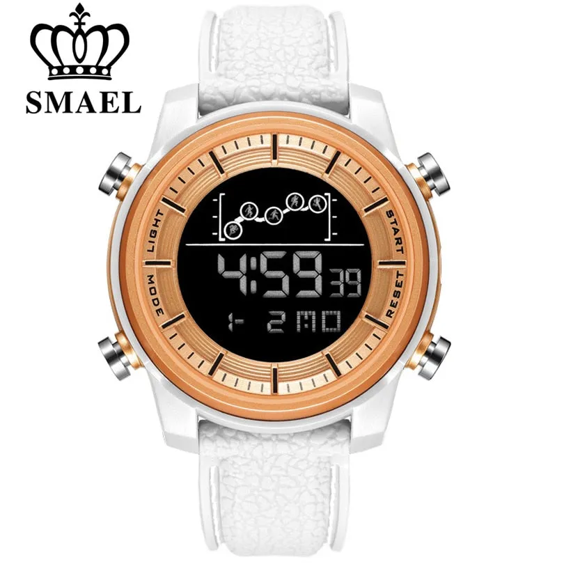 SMAEL Brand Mens Sport Watches Fashion Countdown Leather Strap Male Waterproof LED Digital Leather Strap Clock Man Watch For Men