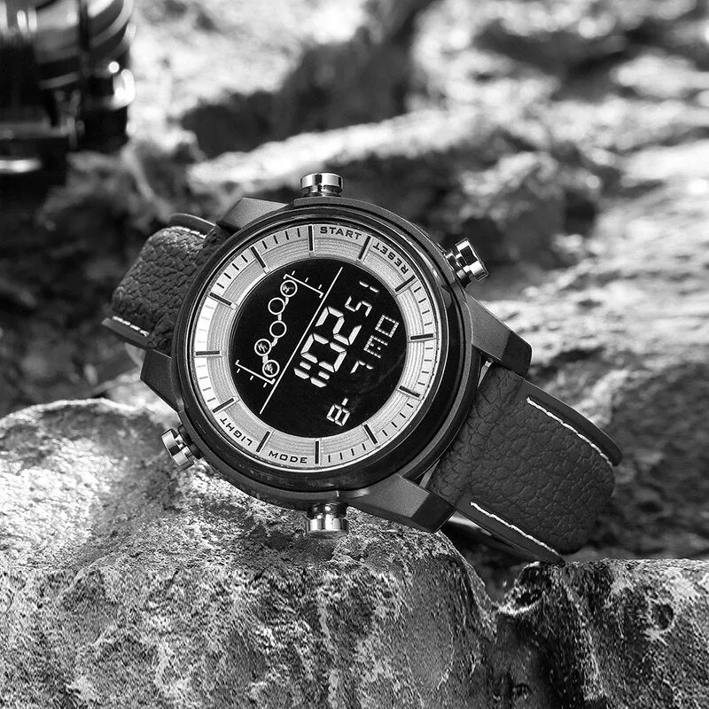SMAEL Brand Mens Sport Watches Fashion Countdown Leather Strap Male Waterproof LED Digital Leather Strap Clock Man Watch For Men