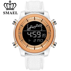 SMAEL Brand Mens Sport Watches Fashion Countdown Leather Strap Male Waterproof LED Digital Leather Strap Clock Man Watch For Men