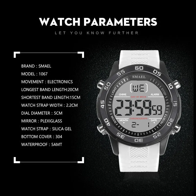 SMAEL Fashion Sport Watches Men Silicone Strap Brand Digital-Watch Noctilucous Waterproof Luxury Watch Men&#39;s Relogios Masculinos